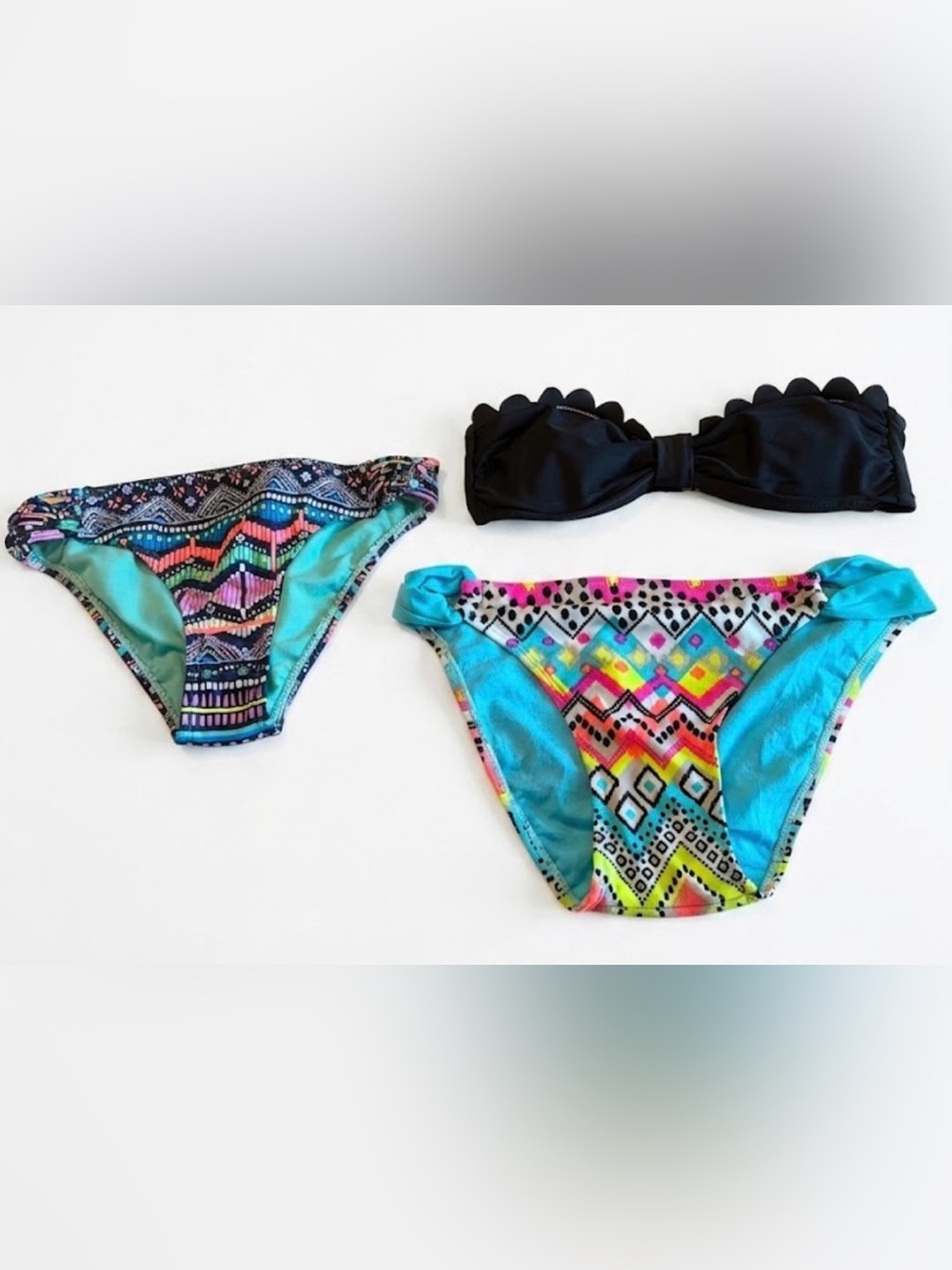 Y2K Medium Arizona Jean Company Aztec Bikini Bottoms Black Swim Scalloped Top